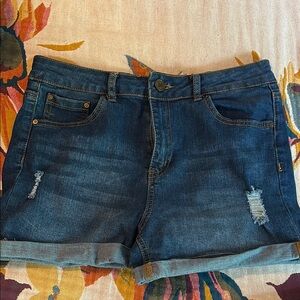Indigo Rein Blue Jean Shorts with Distressed Details